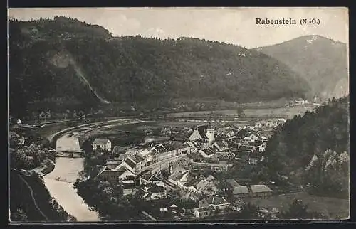 AK Rabenstein /N.-Ö., Ortsansicht mit Flussbrücke und Bergen