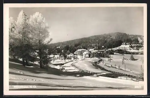 AK Mönichkirchen /N. Ö., Ortsansicht im Winter aus der Vogelschau