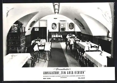 AK Bad Ischl, Brandhuber`s Grassgasthof Zum Goldenen Ochsen, die Gaststube