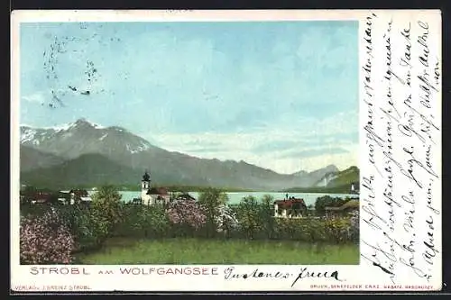 AK Strobl a. Wolfgangsee, Ortspanorama mit See