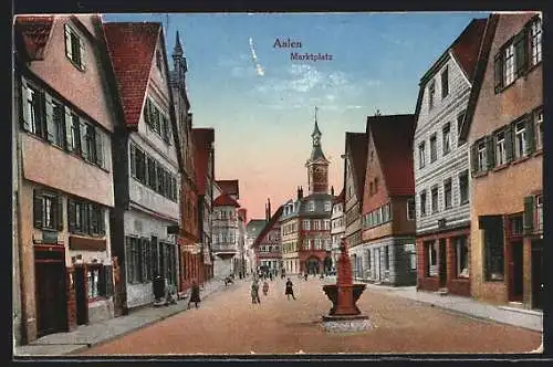 AK Aalen, Partie am Marktplatz mit Blick auf Kirche