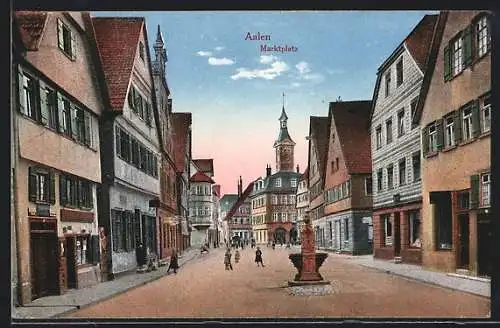 AK Aalen, Partie am Marktplatz mit Blick auf Kirche
