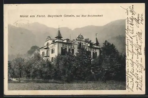 AK Bayrisch Gmain bei Bad Reichenhall, Hotel am Forst im Sonnenschein