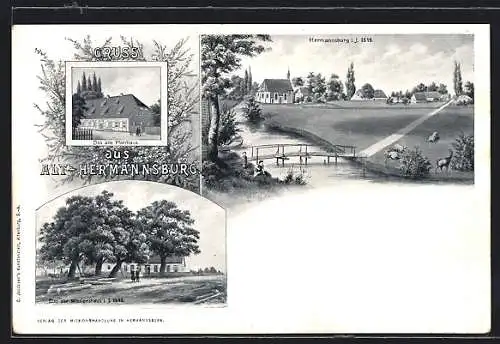 Künstler-AK Hermannsburg, Alte Mission, altes Pfarrhaus, Teilansicht von 1849