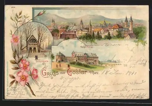 Lithographie Goslar a. Harz, Partie am Kaiserhaus, Domcapelle