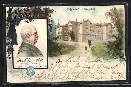 Lithographie Friedrichsruh, Schloss, Letzte Ruhestätte, Fürst Bismarck, Herzog von Lauenburg, 1815-1898