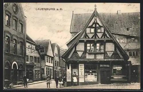 AK Lauenburg a. E., Ortspartie mit Margarine-Depot