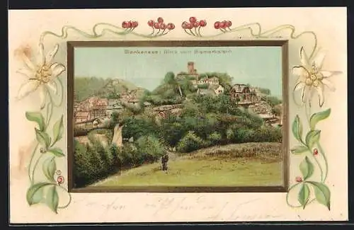 Passepartout-Lithographie Hamburg-Blankenese, Blick vom Bismarckstein