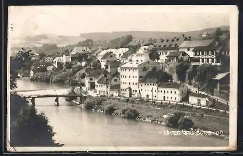 AK Grünburg /O.-Ö., Unter Grünburg, Uferpartie mit Brücke