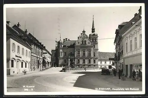 AK Gleisdorf, Hauptplatz mit Hotel und Rathaus