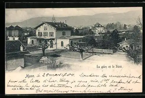 AK Nyon, La gare et le Jura, Bahnhof