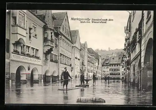 AK Feldkirch /Vorarlberg, Hochwasserkatastrophe 1910, Gasthaus zum gold. Adler, Marktgasse
