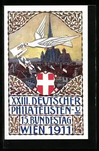 Künstler-AK H. Kalmsteiner: Wien, XXIII. Deutscher Philatelisten- und 15. Bundestag, 1911, Brieftaube