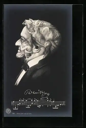 AK Antlitz des Komponisten Richard Wagner aus Walküren gebildet