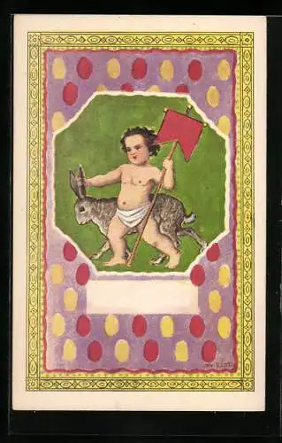 Künstler-AK Wilhelm List: Ein Kind mit Hasen und Standarte