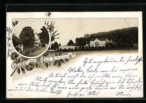 Vorläufer-Lithographie Biberach / Riss, Kurhotel Bad Jordan, 1895, Gebäudeansichten