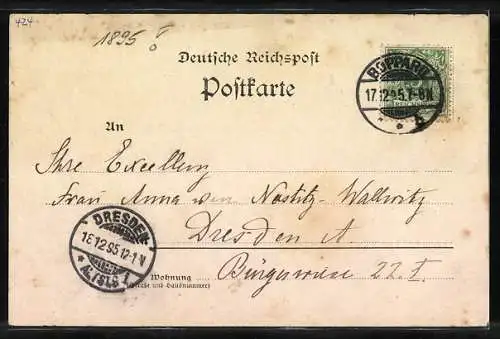 Vorläufer-AK Boppard, 1895, Mühl-Bad, Kreuzberg, Marienberg, Ortsansicht