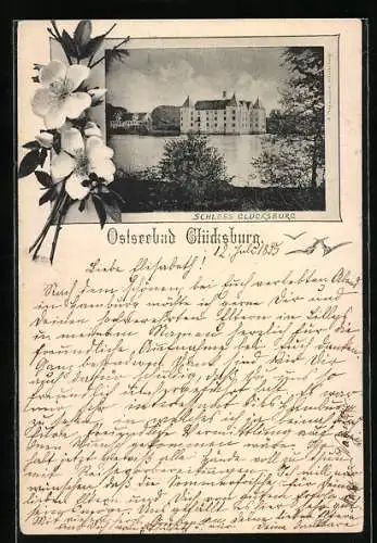 Vorläufer-AK Glücksburg /Ostsee, 1895, Blick zum Schloss, Weisse Blumen