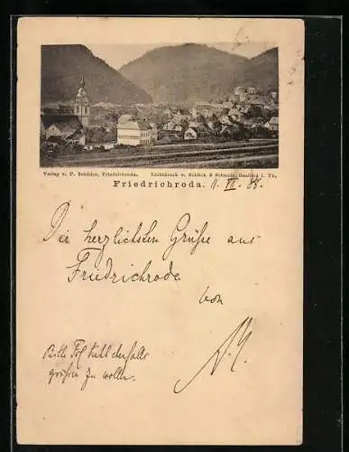 Vorläufer-AK Friedrichroda, 1888, Panoramablick auf Ort und Berge