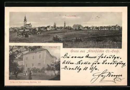 AK Altenfelden /Ob.-Oestr., Pfarrhof, Totalansicht mit Kirche