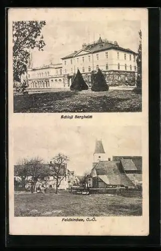 AK Feldkirchen an der Donau, Schloss Bergheim, Ortspartie mit Kirche