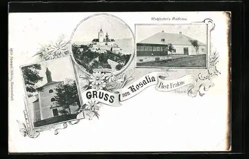 AK Forchtenstein, Rosalia /Frakno, Wutzlhofers Gasthaus, Kapelle, Schloss Forchtenstein