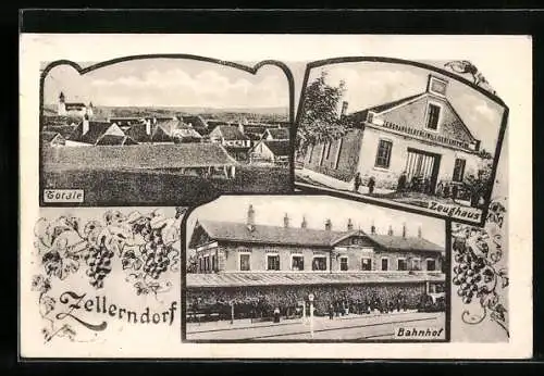AK Zellerndorf, Bahnhof, Zeughaus, Totalansicht