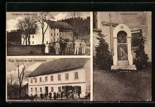 AK St. Marien bei Neuhofen an der Krems, Forstners Kunstmühle, Rogl Handlung und Tabaktrafik, Kriegerdenkmal