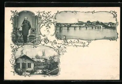 AK Schärding, Otto Ebenhecht, Wasserheilanstalt, Totalansicht