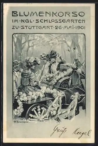Künstler-AK Stuttgart, Blumenkorso im Kgl. Schlossgarten 1901