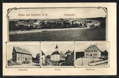 AK Sulzdorf / Schwäbisch Hall, Gasthaus, Schulhaus, Totalansicht mit Landstrasse