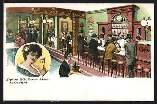 Lithographie Hannover, Englisches Buffet, Schillerstrasse, Inh. Wilh. Göbert