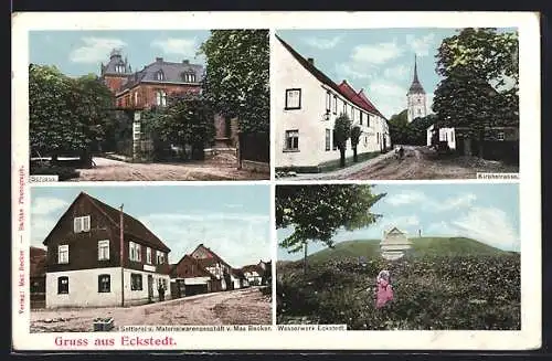 AK Eckstedt, Schloss, Sattlerei und Geschäft Max Becker, Kirchstrasse
