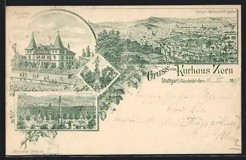 Lithographie Stuttgart, Kurhaus Zorn und Residenz-Schloss