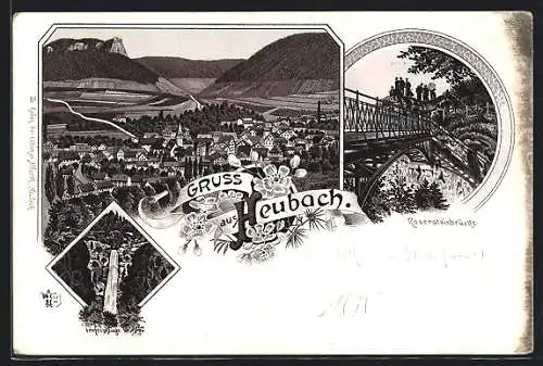 Vorläufer-Lithographie Heubach / Rosenstein, 1895, Rosensteinbrücke und Teufelsklinge