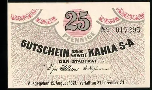 Notgeld Kahla /S-A 1921, 25 Pfennig, Porzellan, Ortsansicht