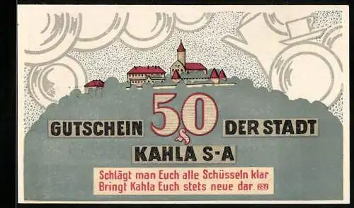 Notgeld Kahla /S-A 1921, 50 Pfennig, Porzellan, Ortsansicht