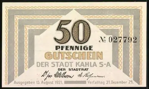 Notgeld Kahla /S-A 1921, 50 Pfennig, Porzellan, Ortsansicht