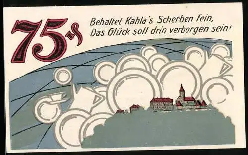 Notgeld Kahla /S-A 1921, 75 Pfennig, Porzellan, Ortsansicht