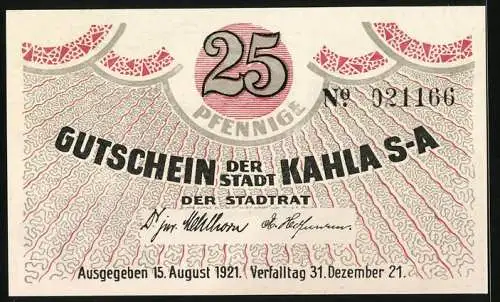 Notgeld Kahla /S-A 1921, 25 Pfennig, Porzellan, Ortsansicht