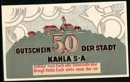 Notgeld Kahla /S-A 1921, 50 Pfennig, Porzellan, Ortsansicht
