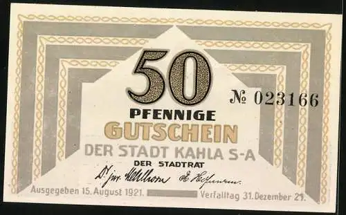 Notgeld Kahla /S-A 1921, 50 Pfennig, Porzellan, Ortsansicht