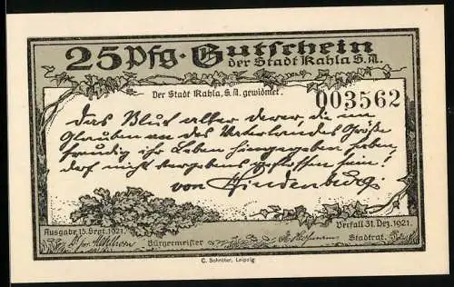 Notgeld Kahla /S. A. 1921, 25 Pfennig, Leuchtenburg