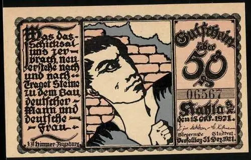 Notgeld Kahla /S. A. 1921, 50 Pfennig, Bewertung fremder Banknoten in Berlin