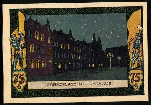 Notgeld Kahla /S. A. 1922, 75 Pfennig, Marktplatz mit Rathaus
