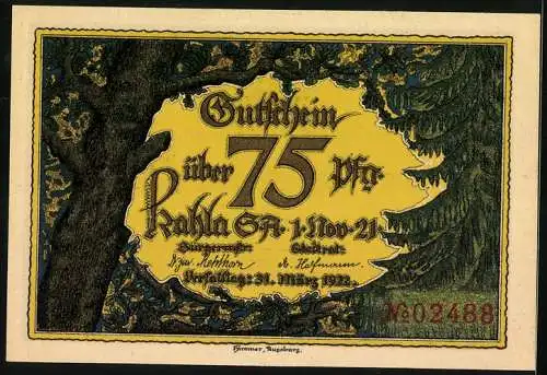 Notgeld Kahla /S. A. 1922, 75 Pfennig, Marktplatz mit Rathaus