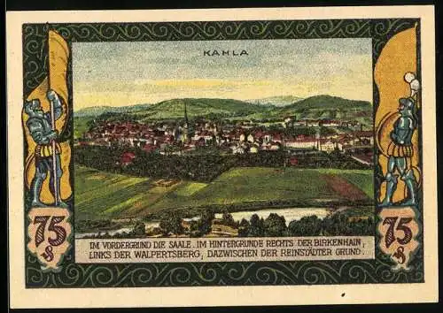 Notgeld Kahla /S. A. 1922, 75 Pfennig, Ortsansicht aus der Vogelschau
