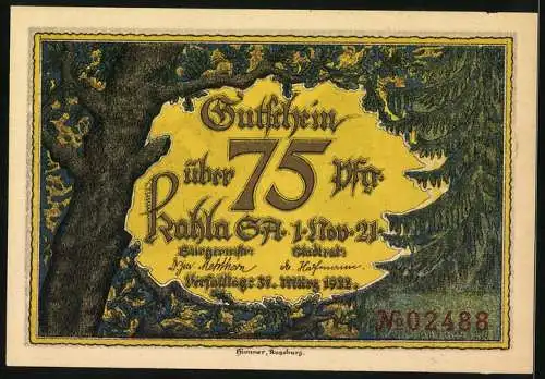 Notgeld Kahla /S. A. 1922, 75 Pfennig, Pfortenberg mit Turm