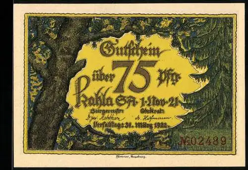 Notgeld Kahla /S. A. 1922, 75 Pfennig, Birkenhain und Leuchtenburg