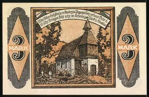 Notgeld Kandrzin-Pgorzelletz 1921, 3 Mark, Alte Schrotholzkirche